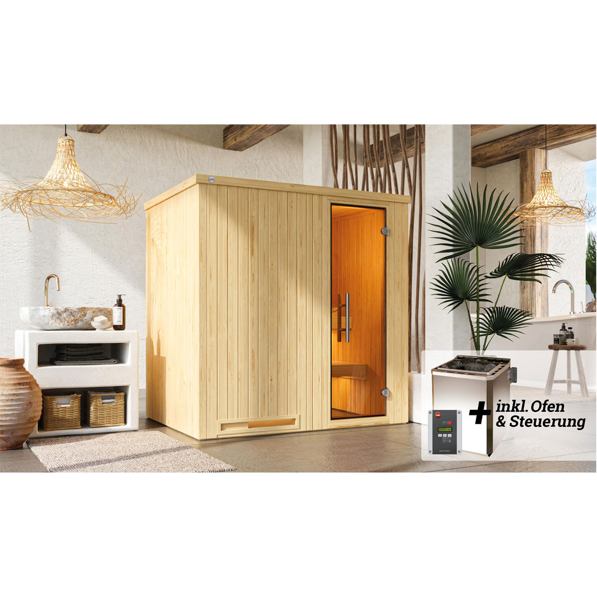 Weka  Elementsauna Halmstad Größe 1 Sparset 7,5 kW Bio S Massivholztuer Bild 2