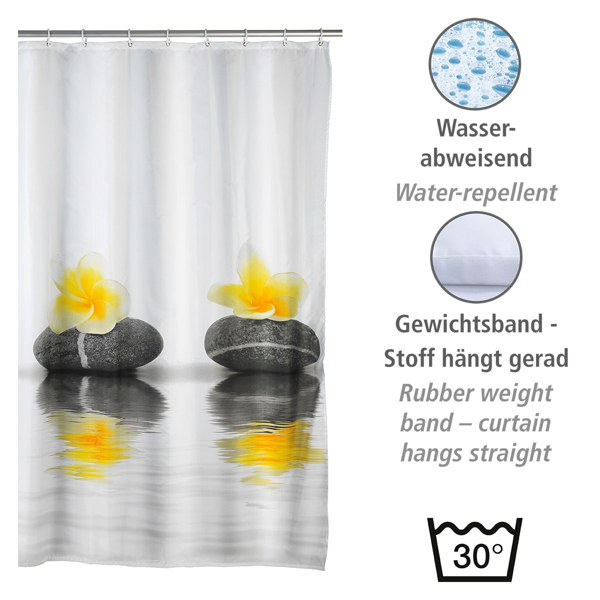 Wenko  Duschvorhang Stones with Flower Textil Polyester 180 x 200 cm waschbar Bild 3