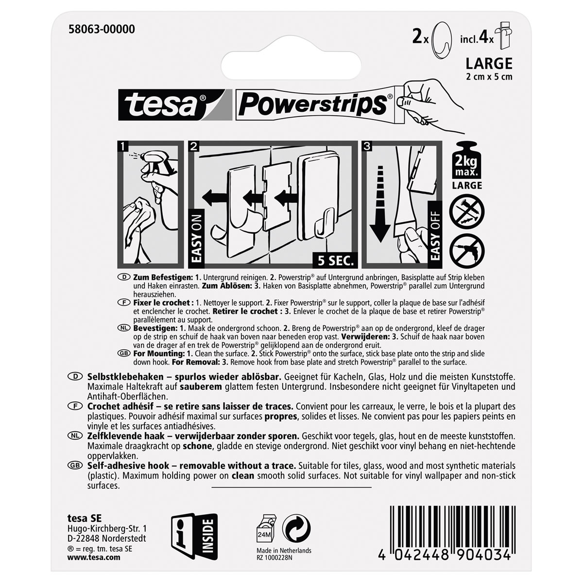 Tesa Haken Powertstripe Large Oval mattchrom 2 Haken und 4 Strips Bild 2