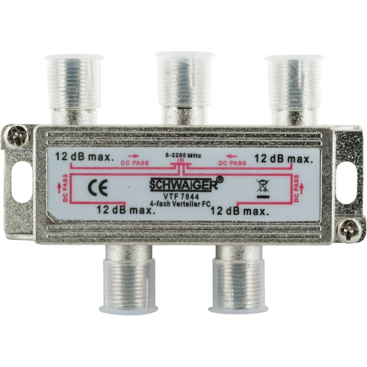 Schwaiger 4-fach Universal-Verteiler 12 dB für Kabel/Antenne Bild 2