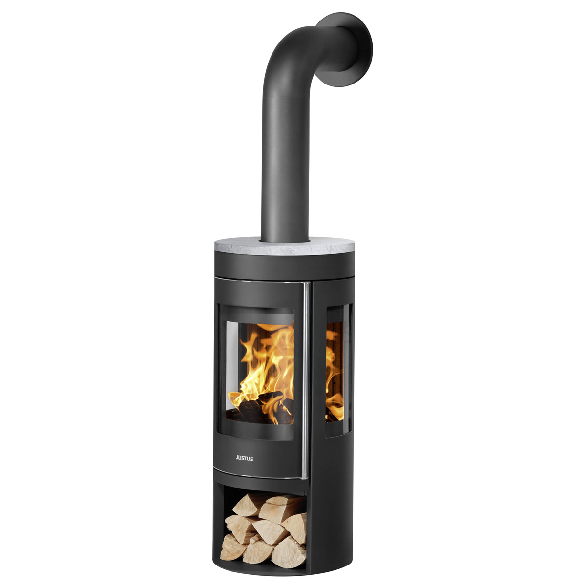 Kaminofen Mino Trios 2.0 Stahl Schwarzmit Abdeckplatte Speckstein