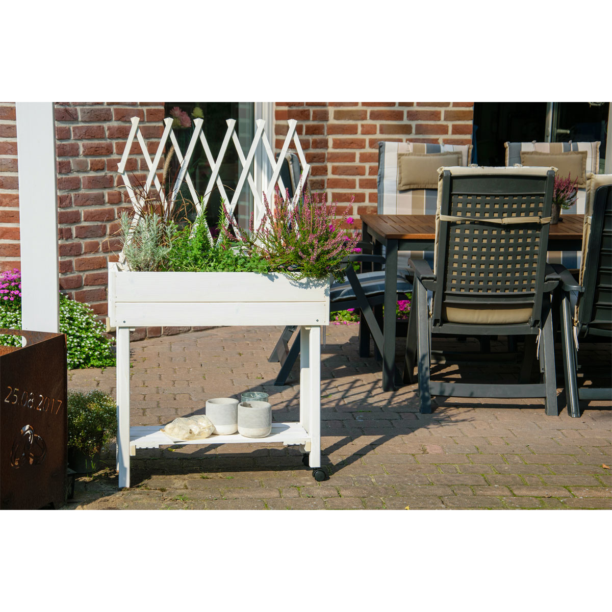 dobar Hochbeet mit Rankhilfe rollbar 79 x 130 x 28,5 cm weiß Bild 9