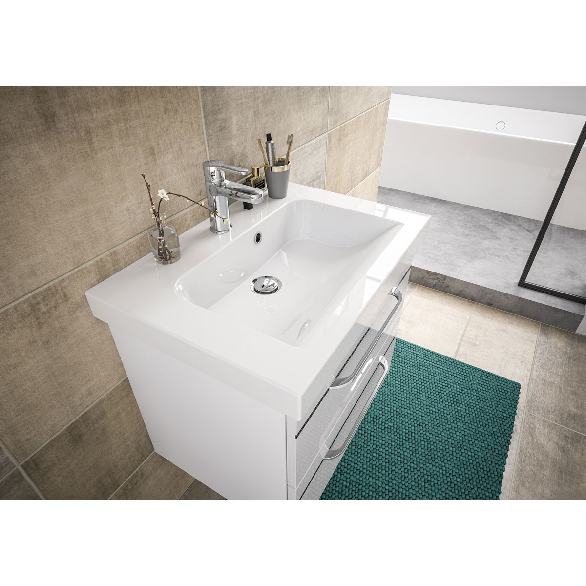 Pelipal Mineralmarmor-Waschtisch Volterra weiß Fokus 5015 64,4 x 7,6 x 46 cm Bild 2