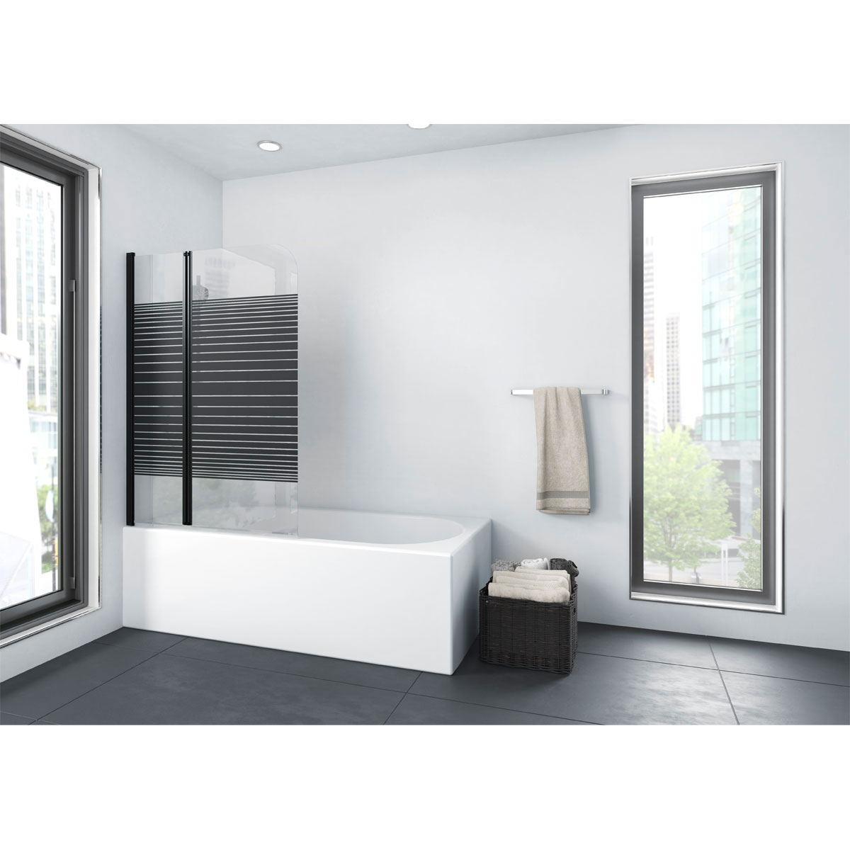 Aurlane Badewannenfaltwand Black Elegance Streifen 100 x 140 cm