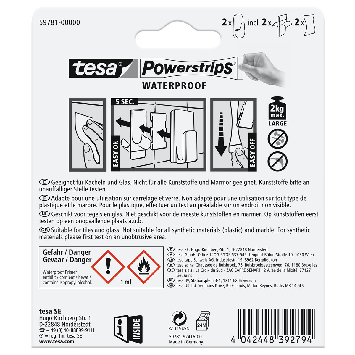 Tesa Powerstrips Waterproof Haken Large Plastik weiss Bild 2
