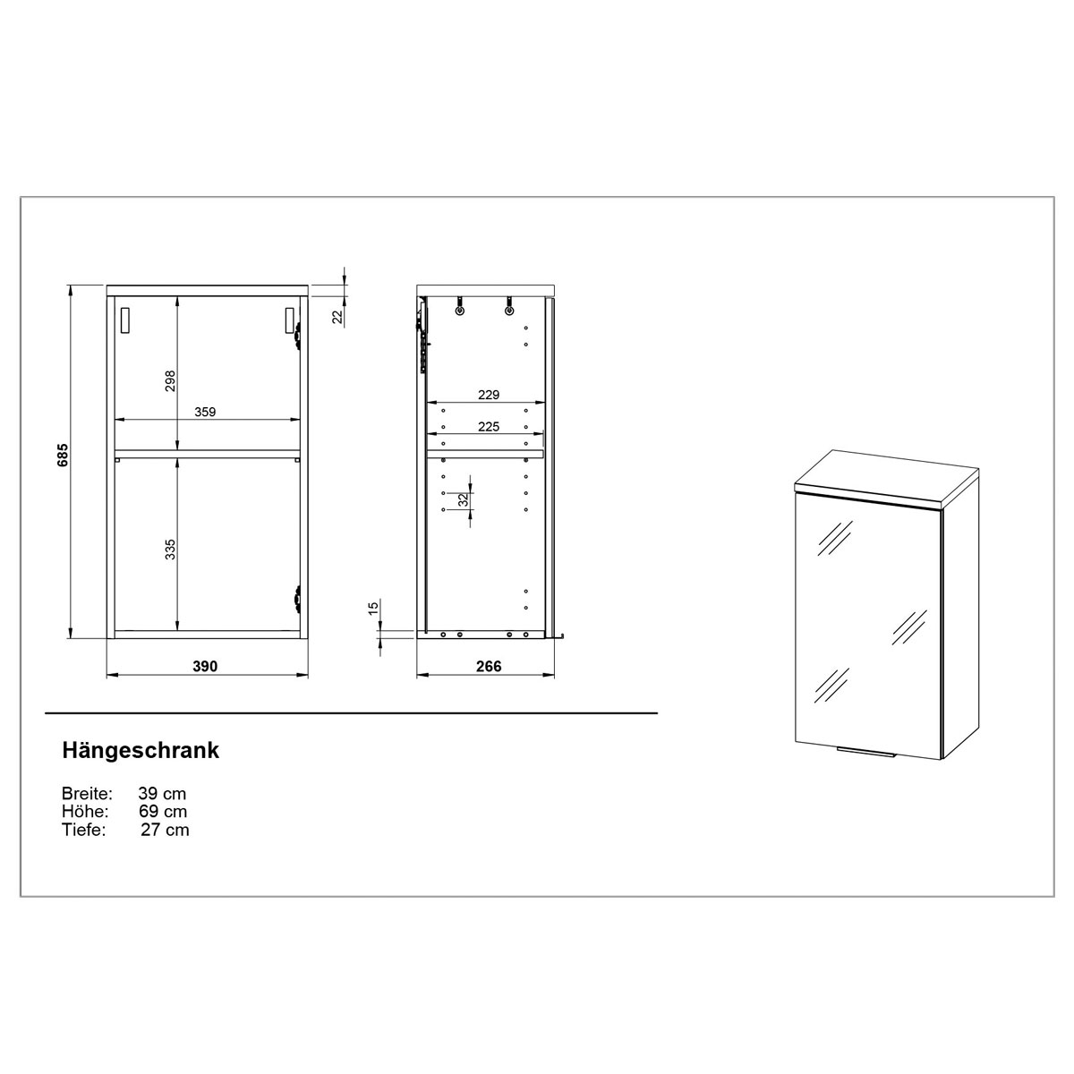 Hängeschrank 39 x 69 x 27 cm Navarra-Eicheoptik/weiß Bild 6