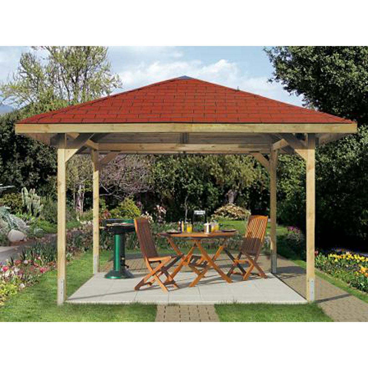 Weka Gartenlaube Paradies Größe 3 380 x 380 cm inkl Dachschindeln