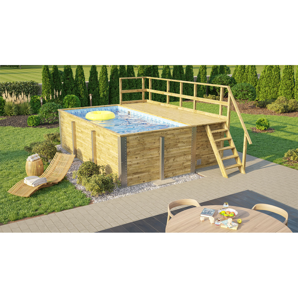 Weka Pool Rechteckig Größe 1 b 308,5 x 401,5 cm inkl Technikraum/Sonnendeck und FilteranlageFolie blau/weiss mosaik 0,8 mm