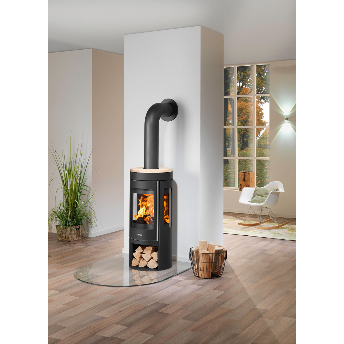 Kaminofen Mino Trios 2.0 Stahl Schwarzmit Abdeckplatte Sandstein Bild 3