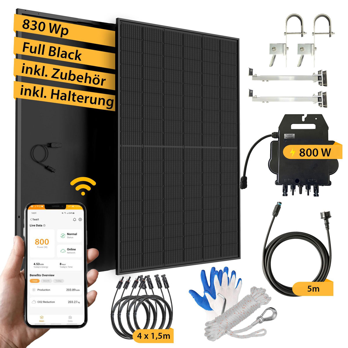 VALE Balkonkraftwerk 800 Watt Full Black mit Halterung - 830 Wp APsystems Wechselrichter Bild 1