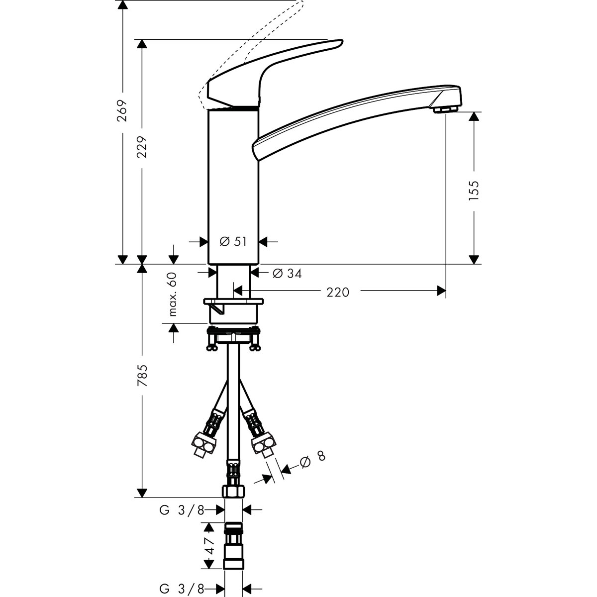 Hansgrohe  Einhebel-Küchenmischer 160 Focus M41 Niederdruck 1 Strahlart Chrom Bild 2