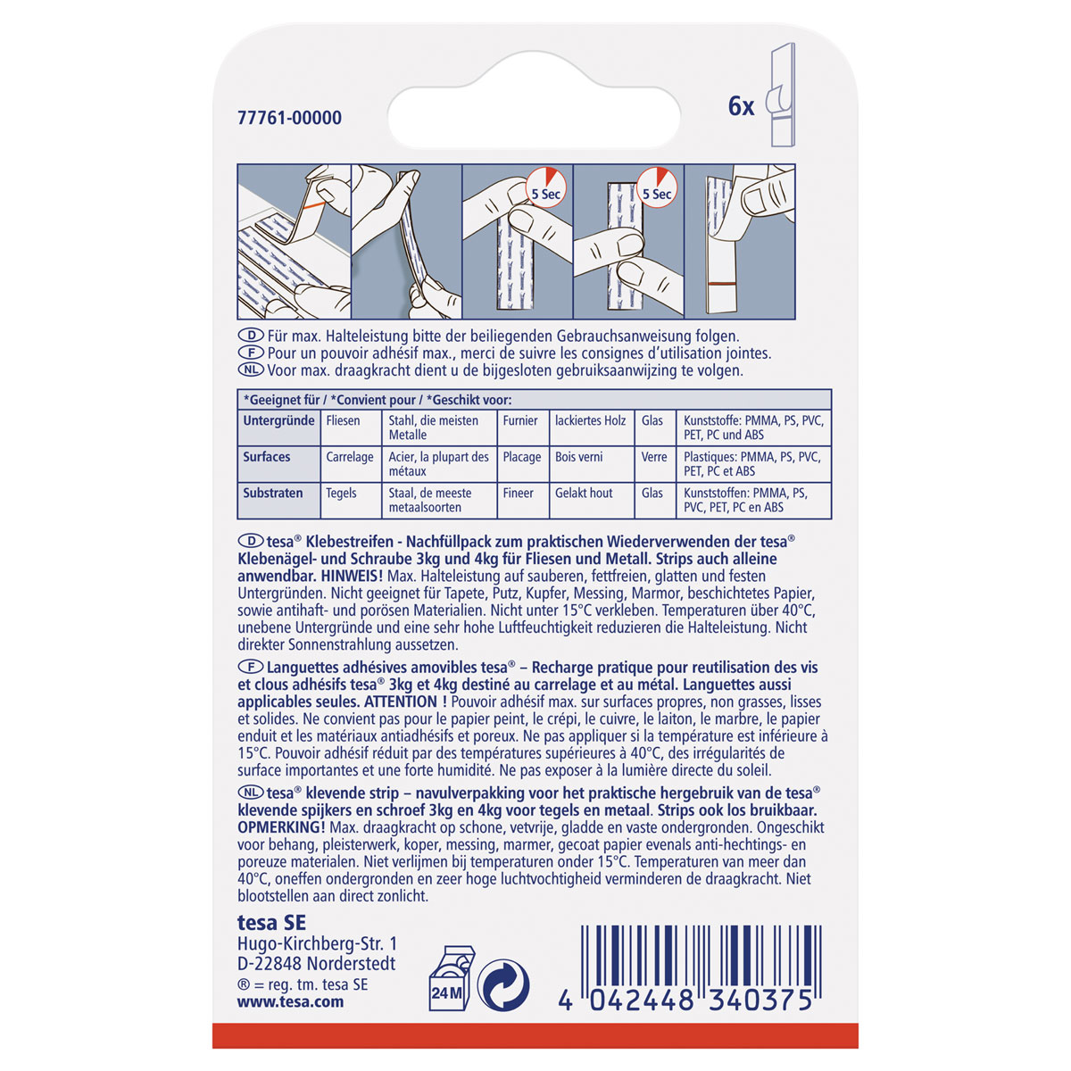 Tesa Klebestreifen für Fliesen 6 Stück Traglast 3 kg Bild 2