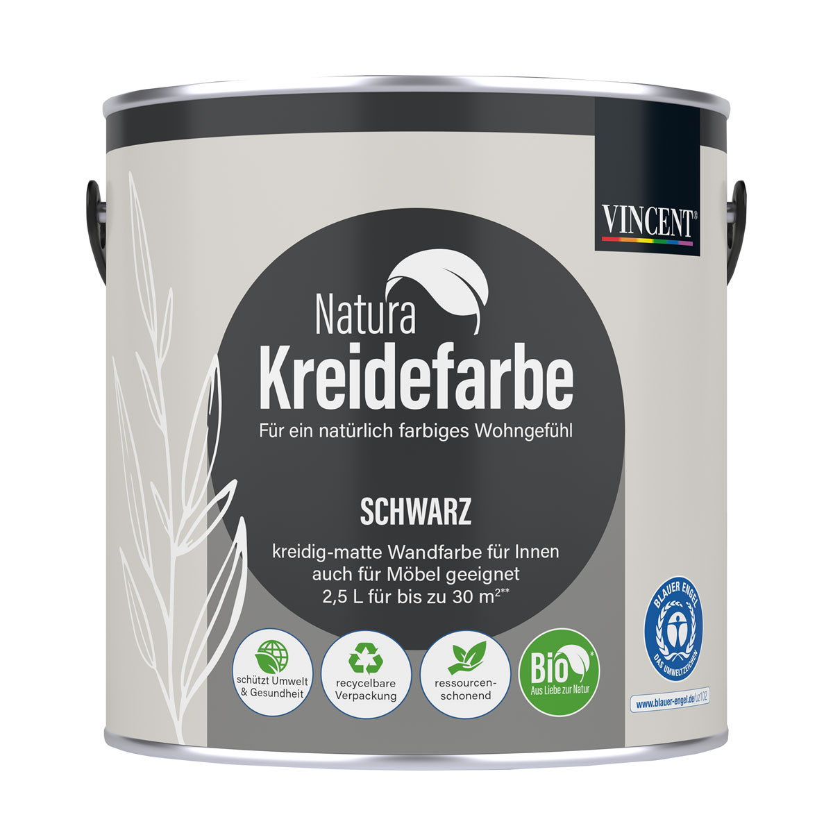 Vincent  Natura Kreidefarbe Schwarz matt 2,5 L Bild 1