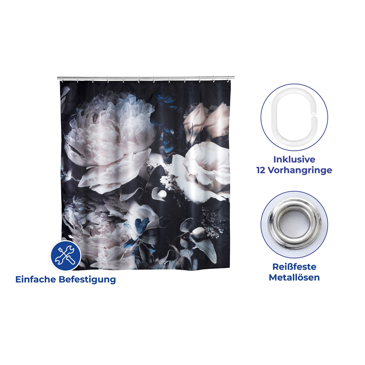 Wenko  Anti-Schimmel Duschvorhang Peony Textil Polyester 180 x 200 cm waschbar Bild 7