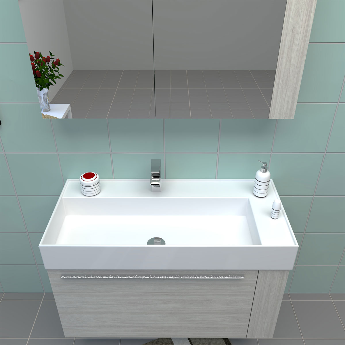 Progetto Idea Stella Badmöbel DOMUS 100 Ulme creme mit Spiegelschrank und Lampe Bild 5