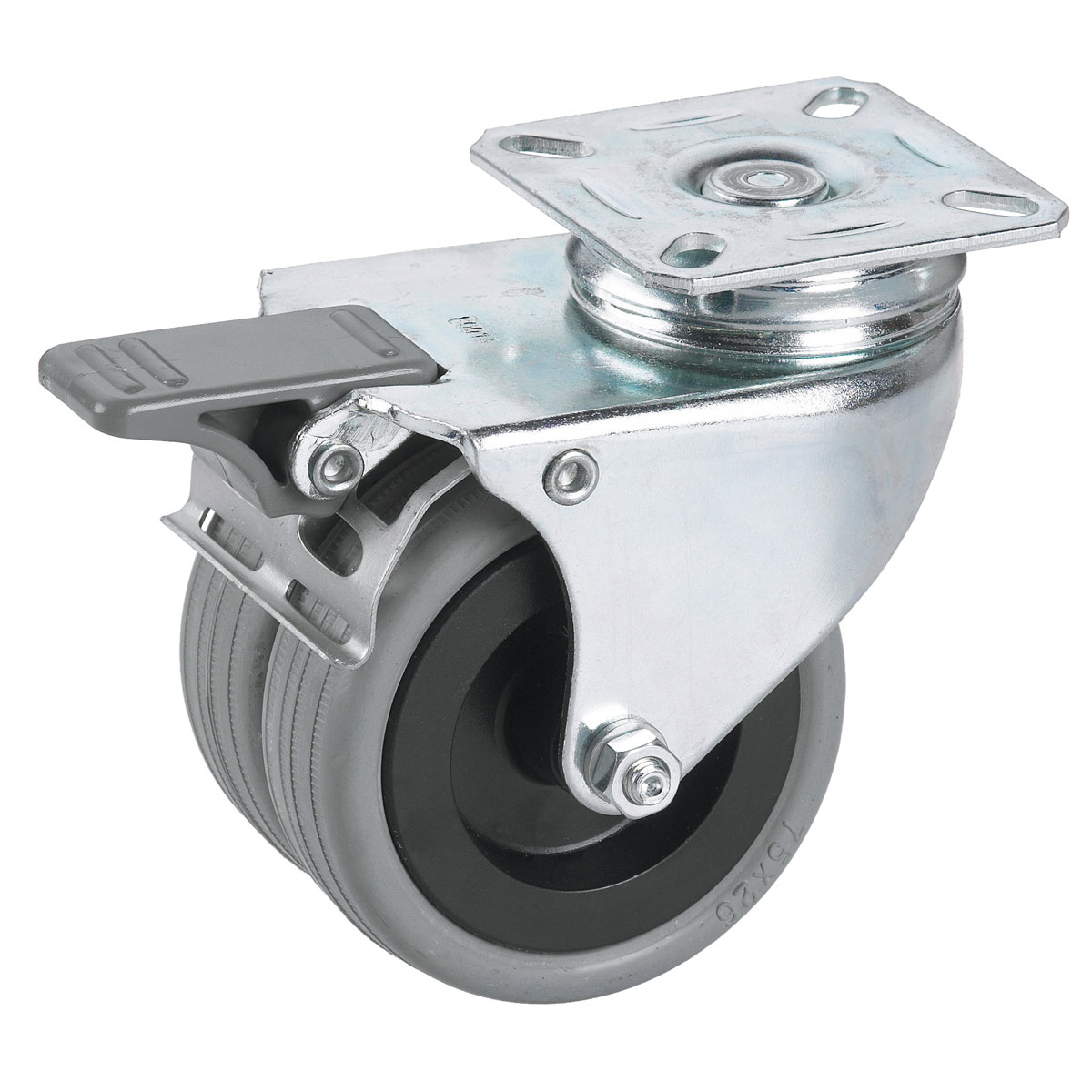 Dörner + Helmer Apparate-Doppel-Lenkrolle mit Gummireifen und Totalfeststeller 50 x 19 mm