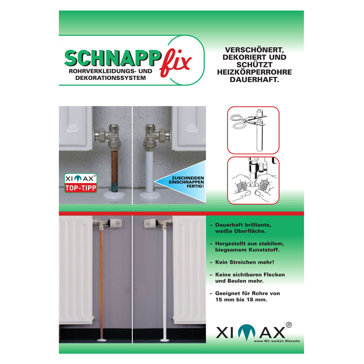 Ximax  Heizkörper Zubehör Schnappfix Rohrverkleidung 3-Fach Weiß Bild 1