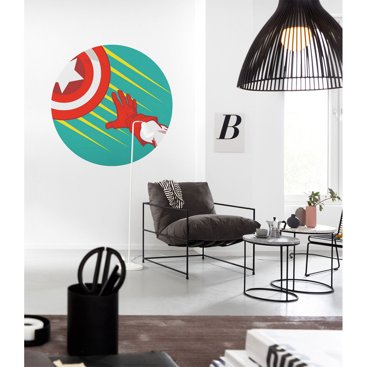 Komar  Selbstklebende Vlies Fototapete rund Avengers Captain's Shield Pop Art Durchmesser 125 cm