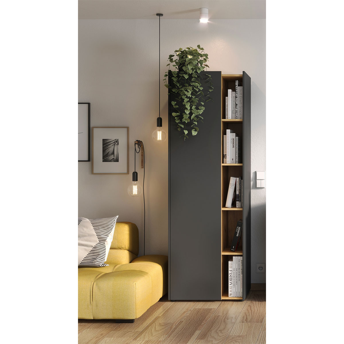 Aktenschrank Antonio mit offenen Fächern 62 x 188 x 42 cm graphit/Navarra-Eiche-Nachbildung Bild 3