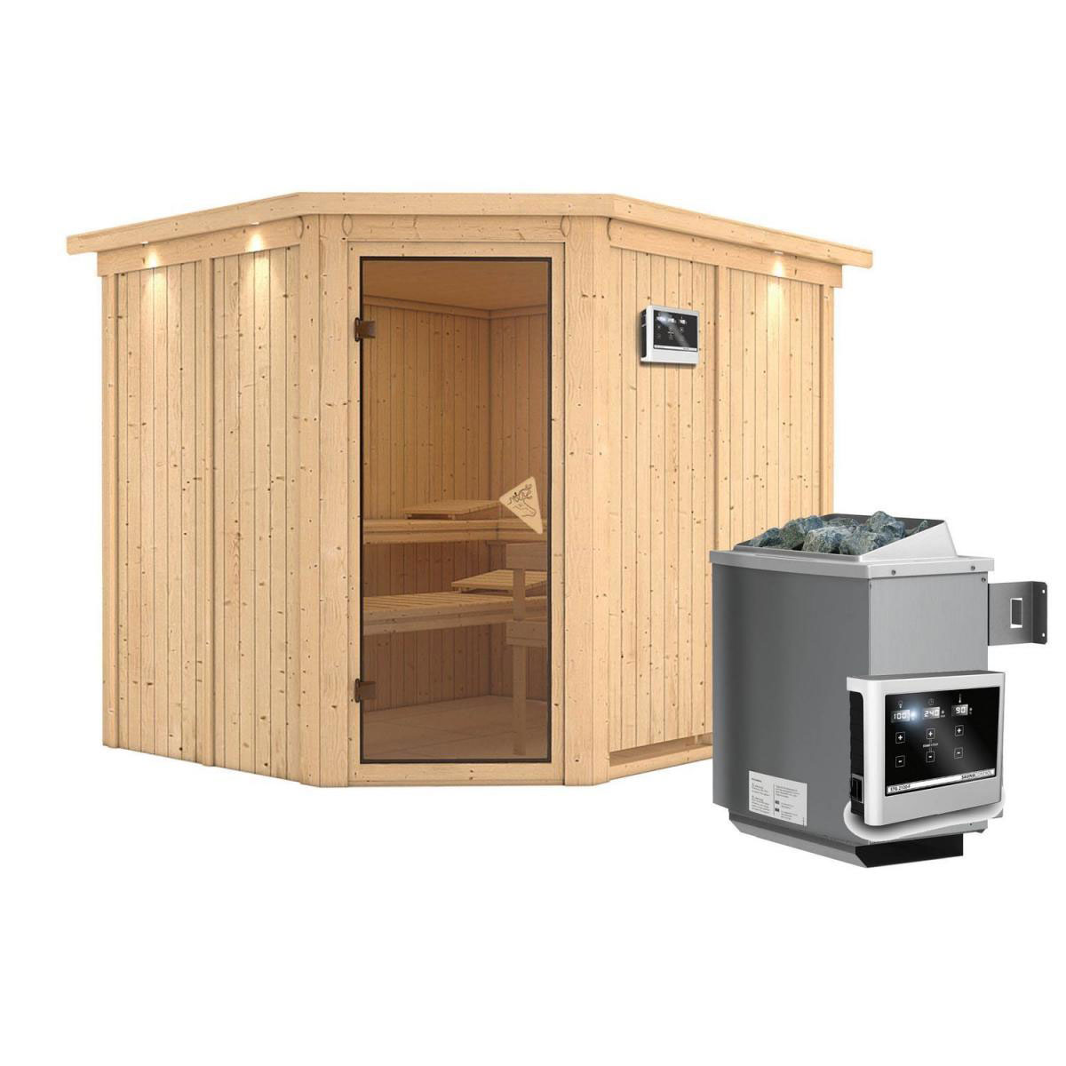 Karibu Systemsauna Malin 68 mm 9 kW Ofen externe Strg mit Dachkranz Bild 2