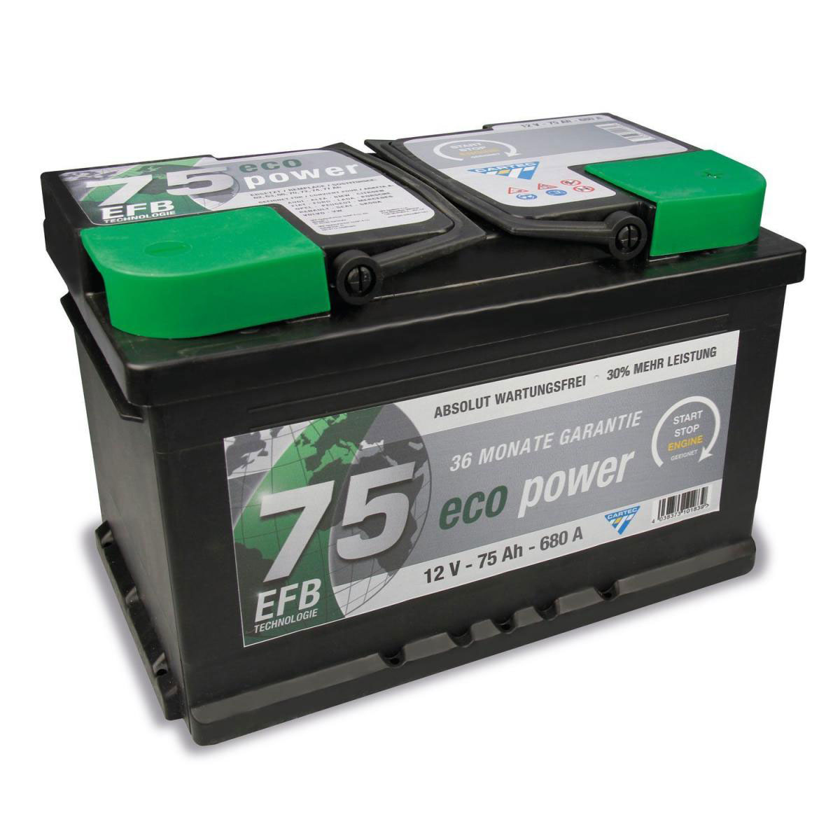 CARTEC und 75 Batterie 12V/75Ah/680A Start-Stopp Technologie