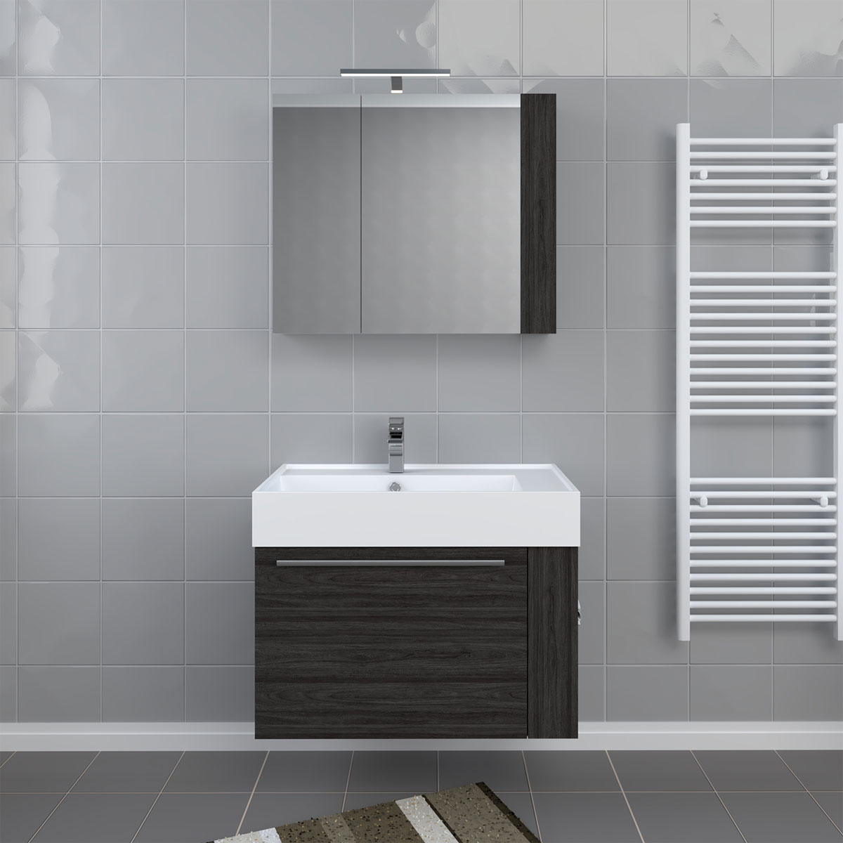 Progetto Idea Stella Badmöbel DOMUS 80 Ulme onyx mit Spiegelschrank und Lampe Bild 3