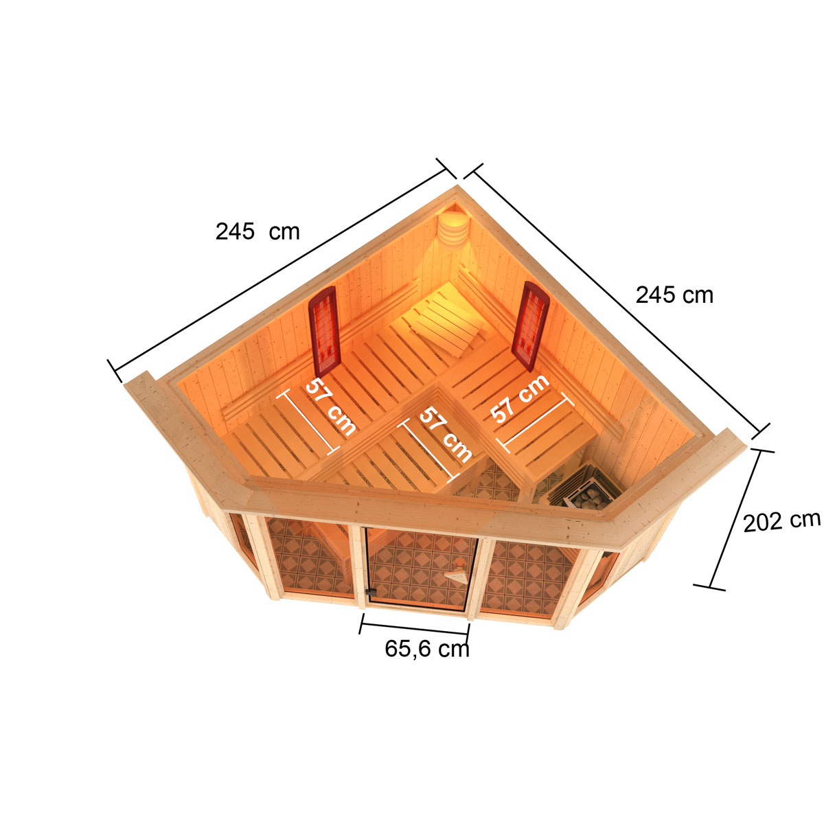 Karibu Infrarotkabine Asta mit Kranz naturbelassen Bio externe Steuerung Bild 2