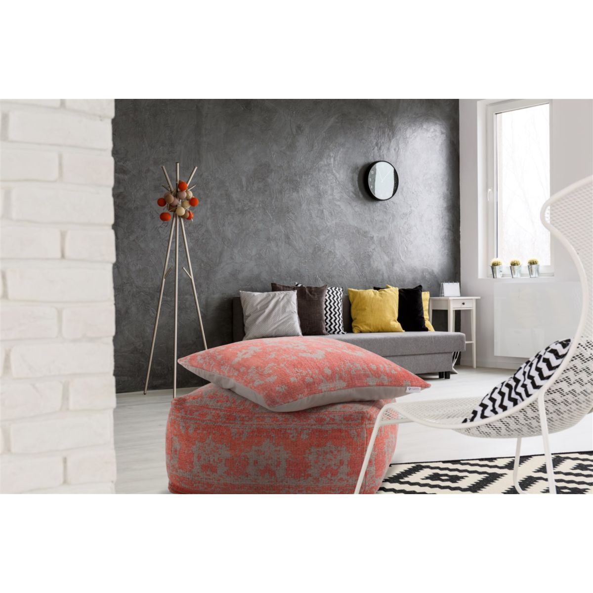 Pouf und Kissen Set Hocker Paramount 310 rot Braun 80x80cm Bild 4