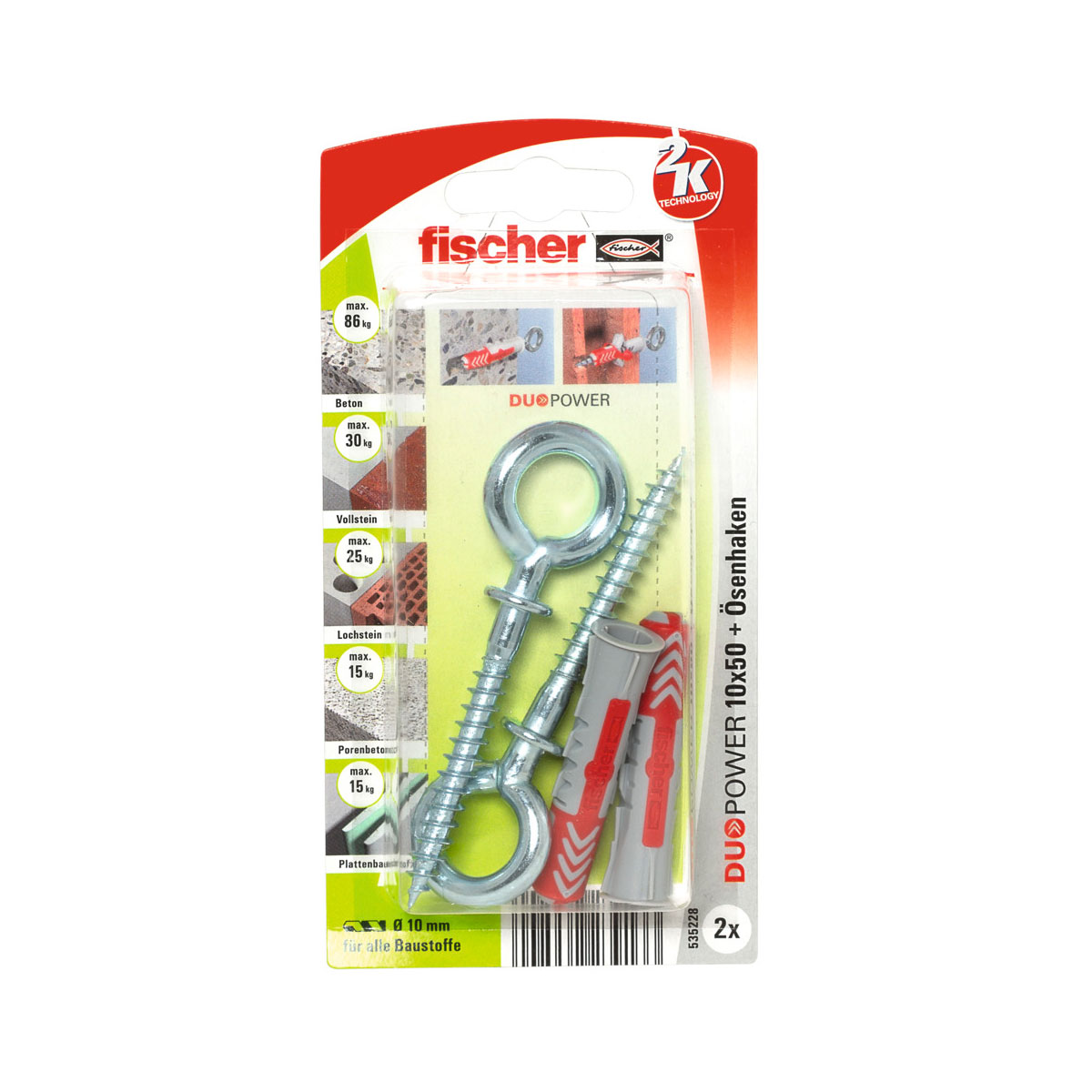 Fischer  Dübel DuoPower 10 x 50 mm mit Ösenhaken 2 Stück Bild 1