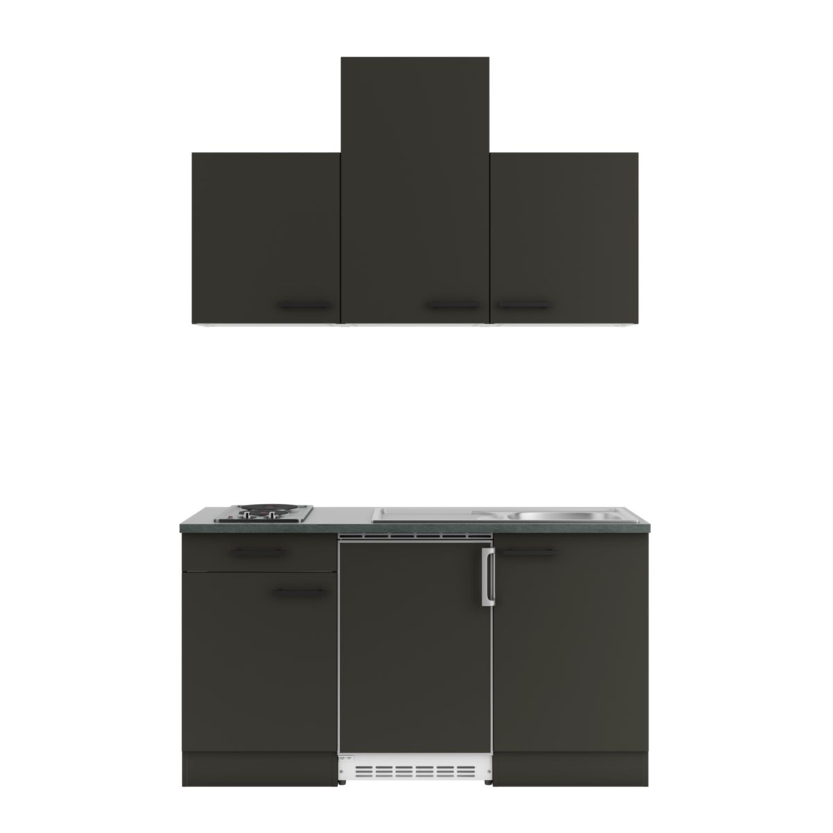 optifit Miniküche Madrid420 150 x 226,8 x 60 cm Anthrazit Matt Wildeiche Nachbildung