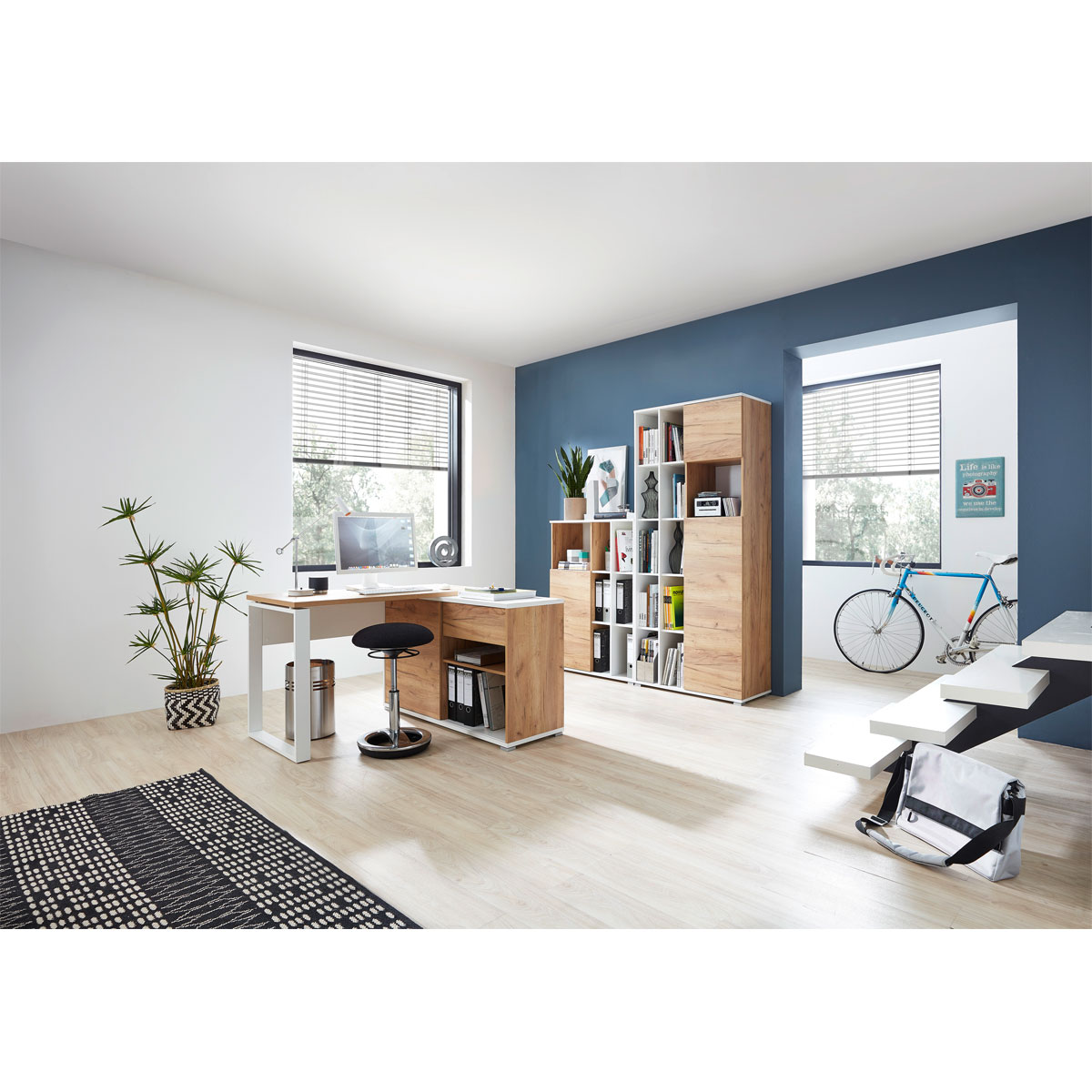 Aktenschrank Lionel mit offenen Fächern und Push-to-open Technik 85 x 197 x 40 cm weiß/Navarra-Eiche-Nachbildung Bild 3