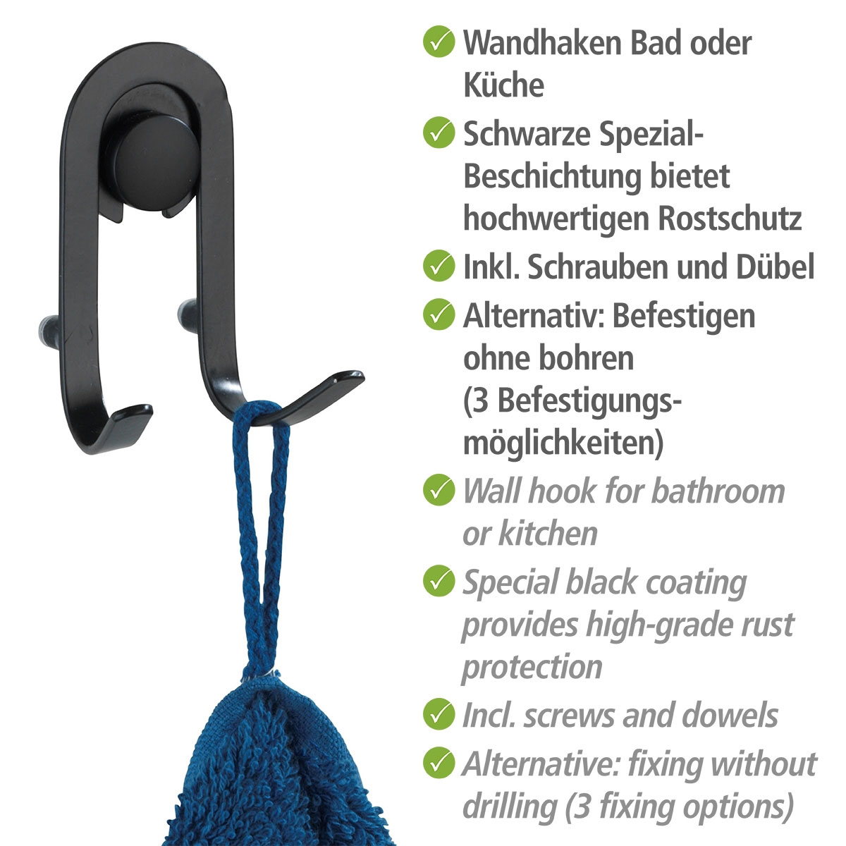 Wenko Wandhaken Classic Plus schwarz 2er Set Bild 5