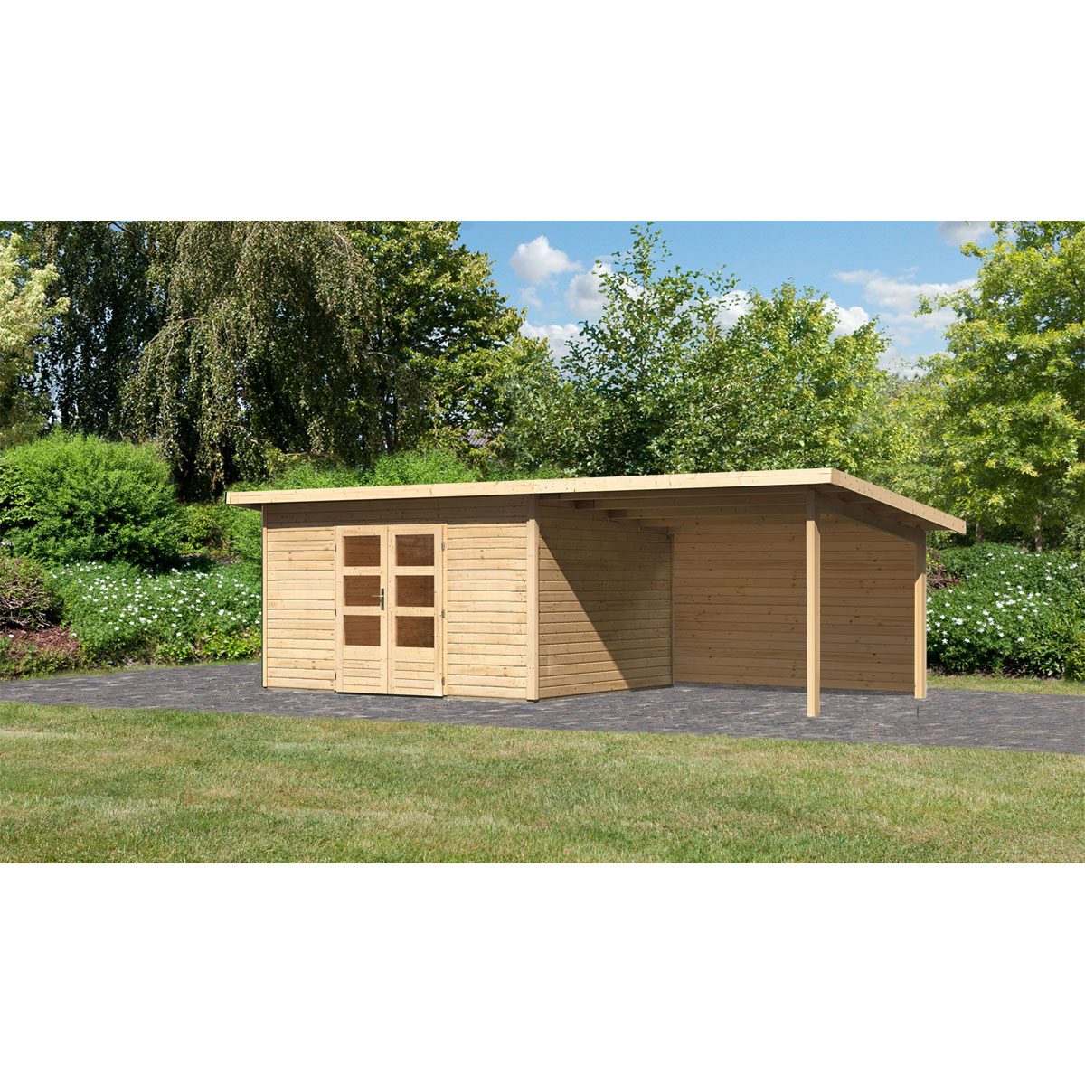 Karibu BBH Northe 4 mit Anbaudach naturbelassen Bild 2