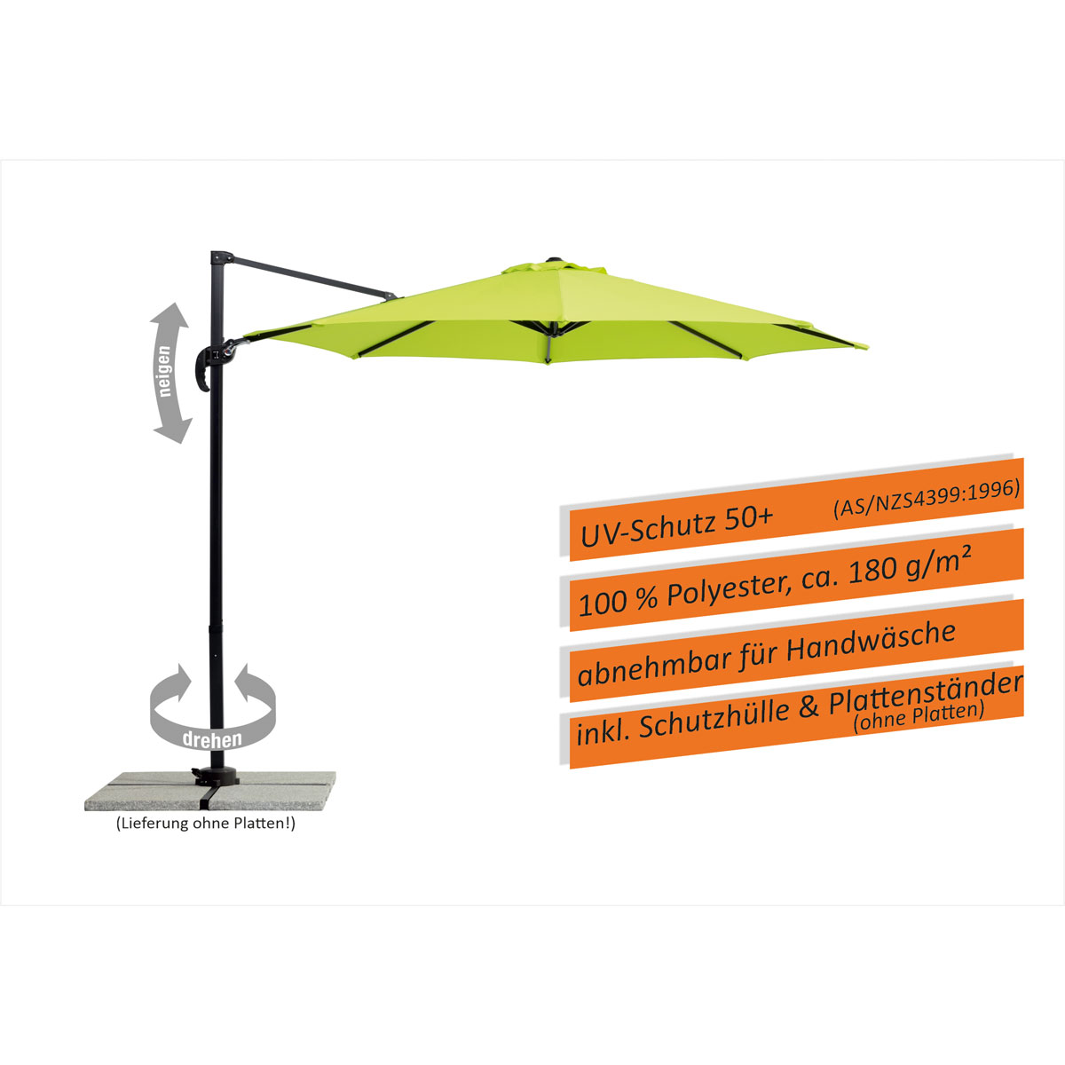 Schneider Schirme Ampelschirm Rhodos Junior Durchmesser 300 cm apfelgrün Bild 10