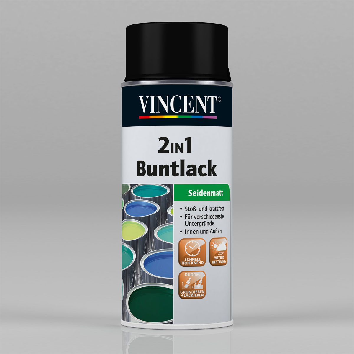 Vincent 2in1 Buntlack Spray Tiefschwarz seidenmatt 150 ml