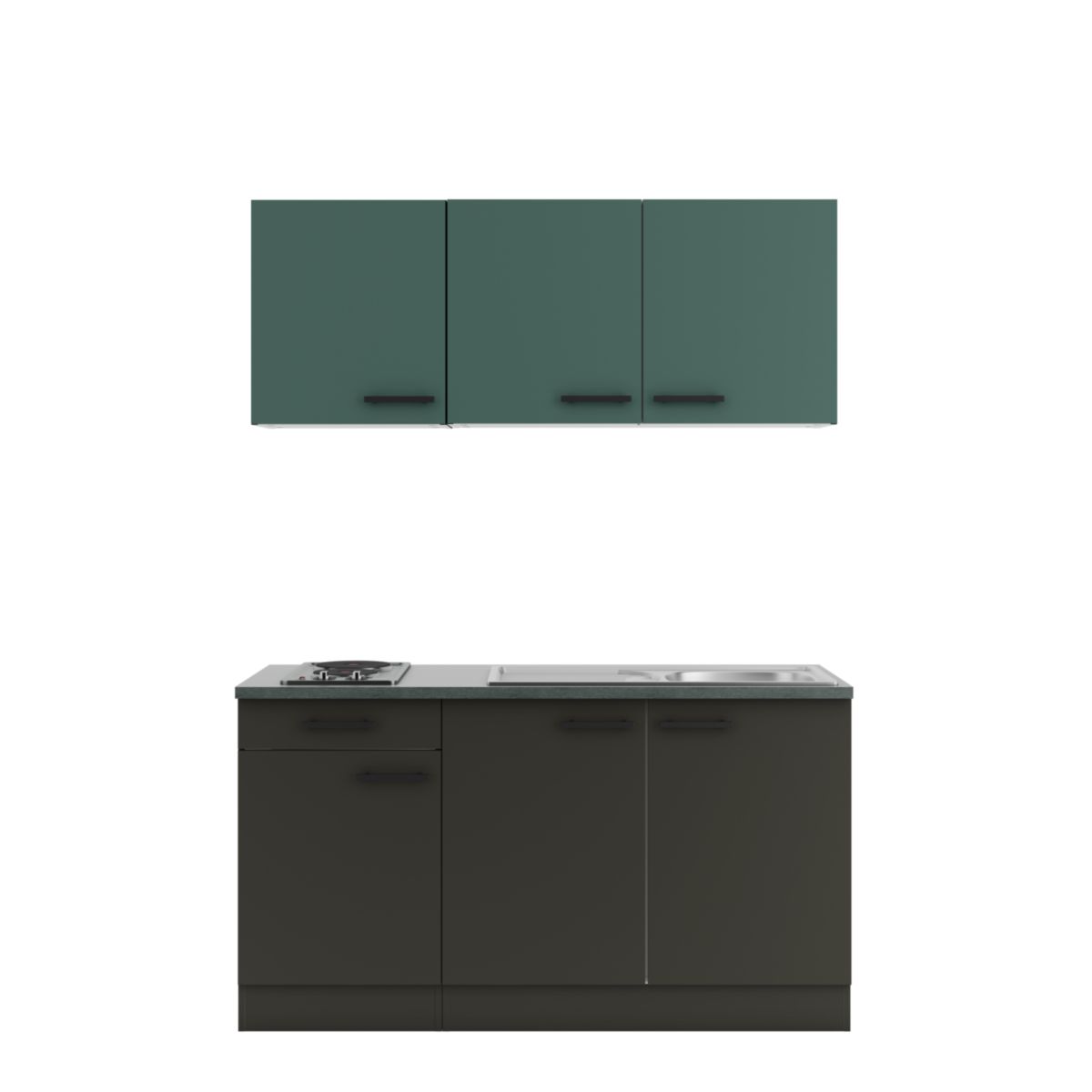 optifit Miniküche Verona405 Madrid420 150 x 226,8 x 60 cm Steingrün   Anthrazit Matt Anthrazit Matt Bild 1