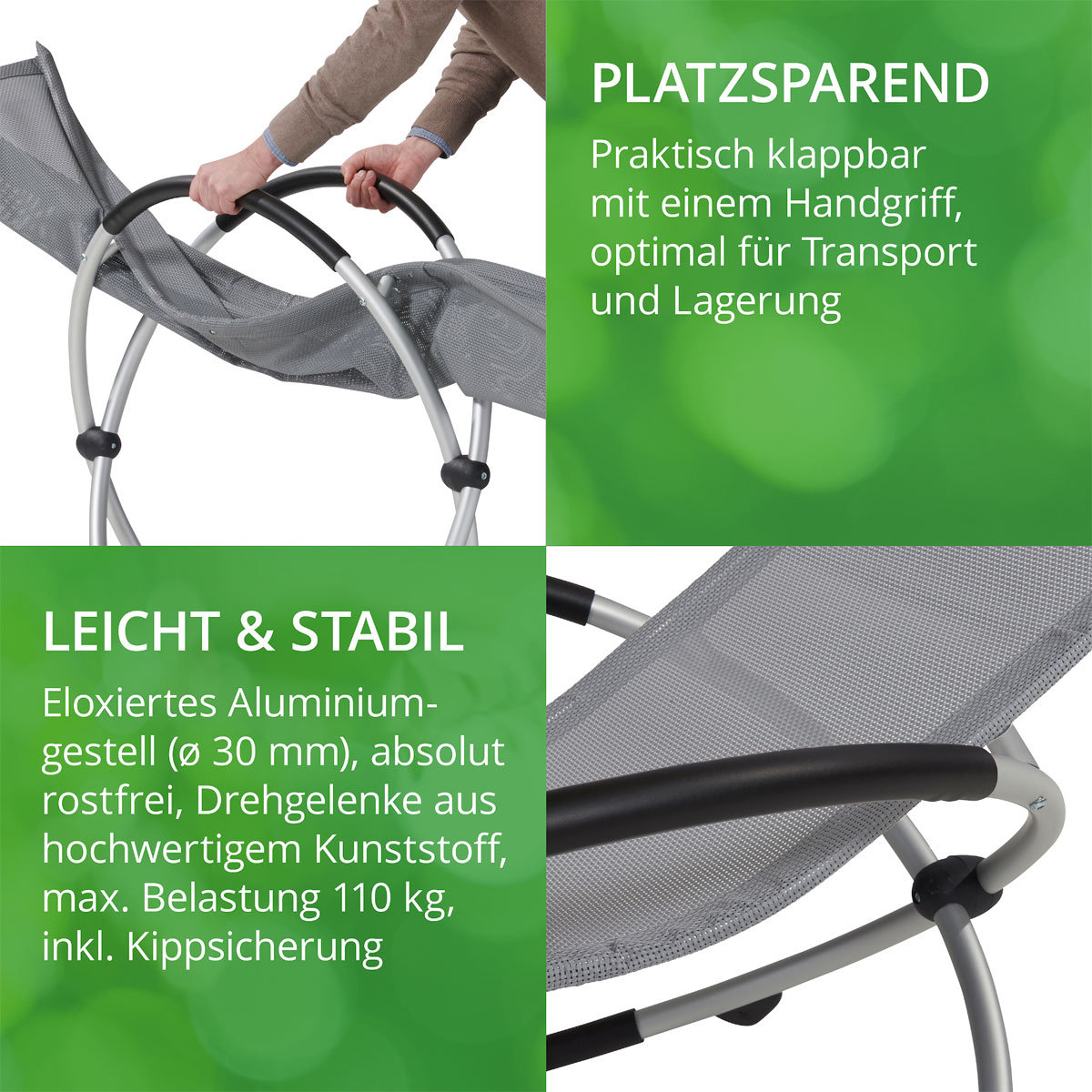 Leco Klappbare Schaukelliege Sonnenliege Grau Bild 4