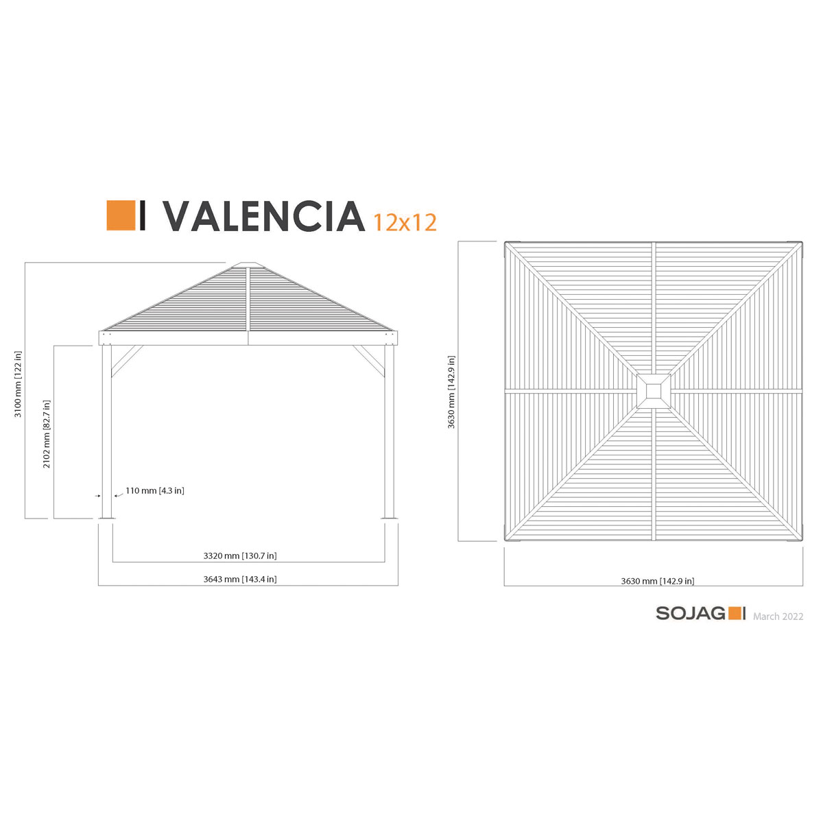 Sojag Pavillon Valencia 1212 inkl. Moskitonetz 364,3x364,3x310cm Holzoptik Bild 8