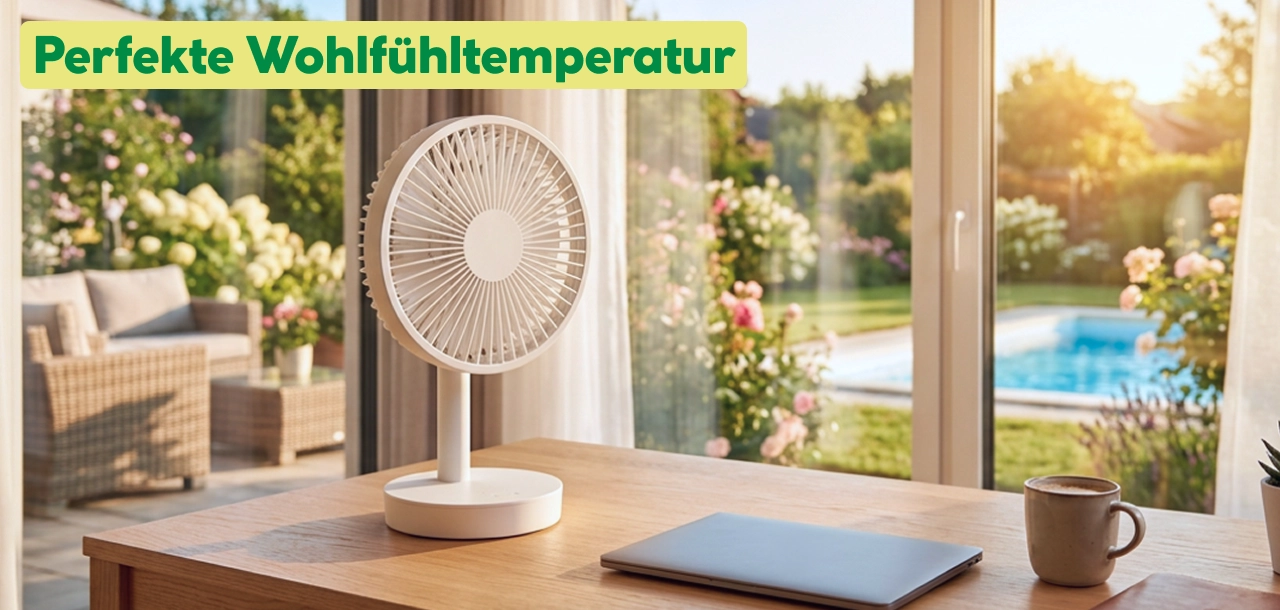 Tischventilator auf einem Schreibtisch