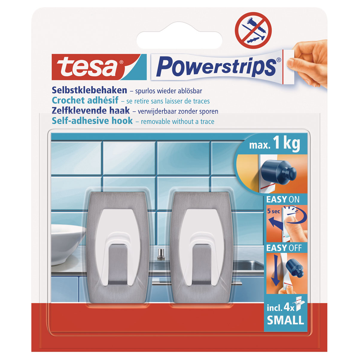 Tesa Haken Powertstripe Small Metallic 2 Haken und 4 Strips