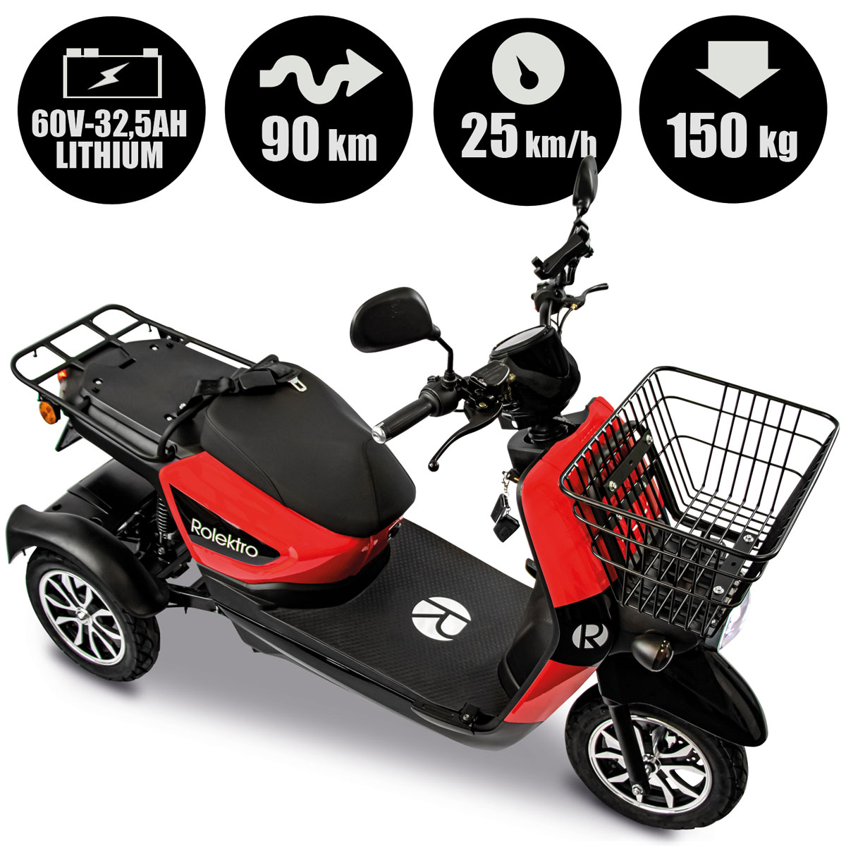 Rolektro E-Carrier 25 V.3 Lithium, Rot, ohne Koffer, 60V-32,5Ah Akku, 1000 Watt Bild 2
