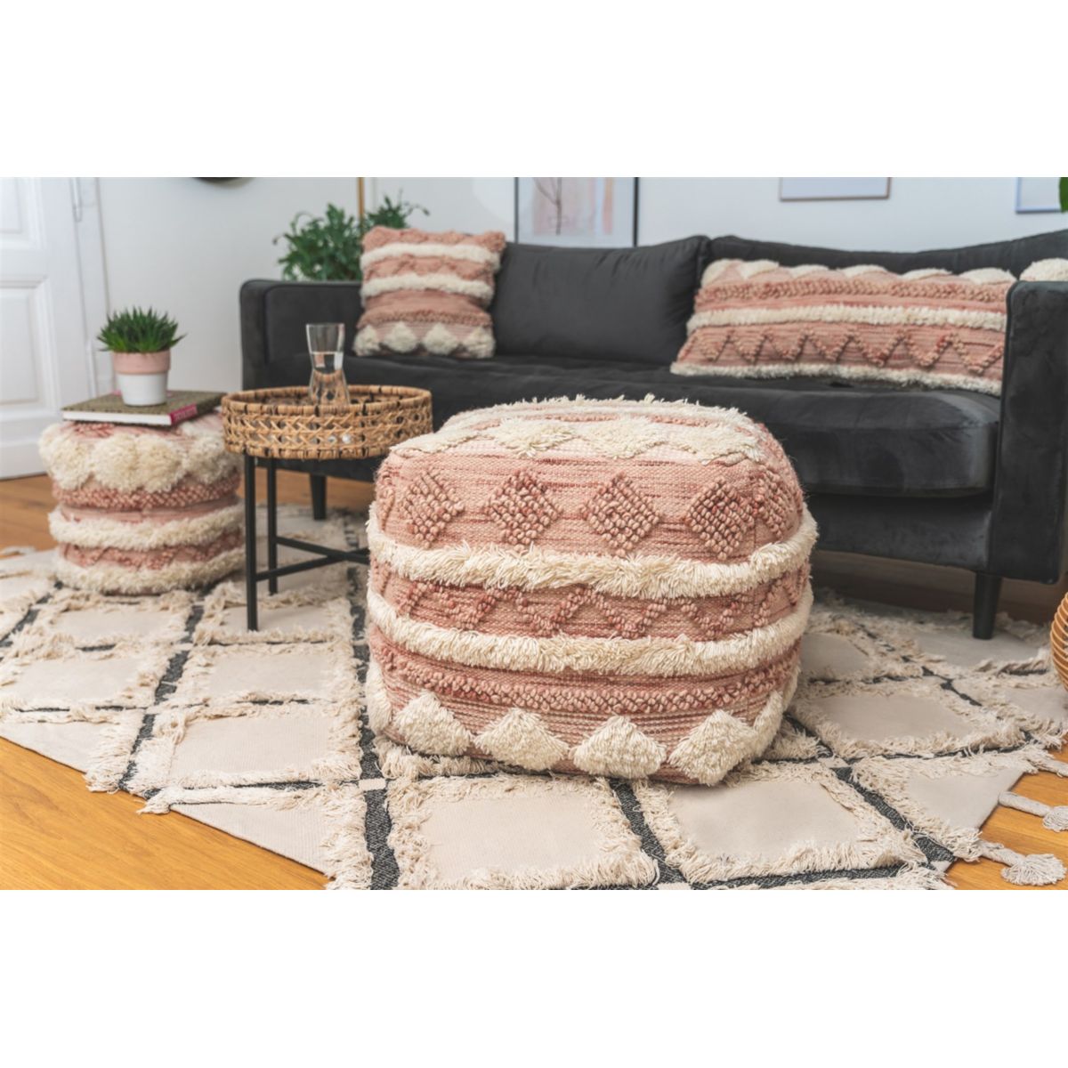 Pouf Hocker Bohist 225 rosa creme 50x50cm Bild 3