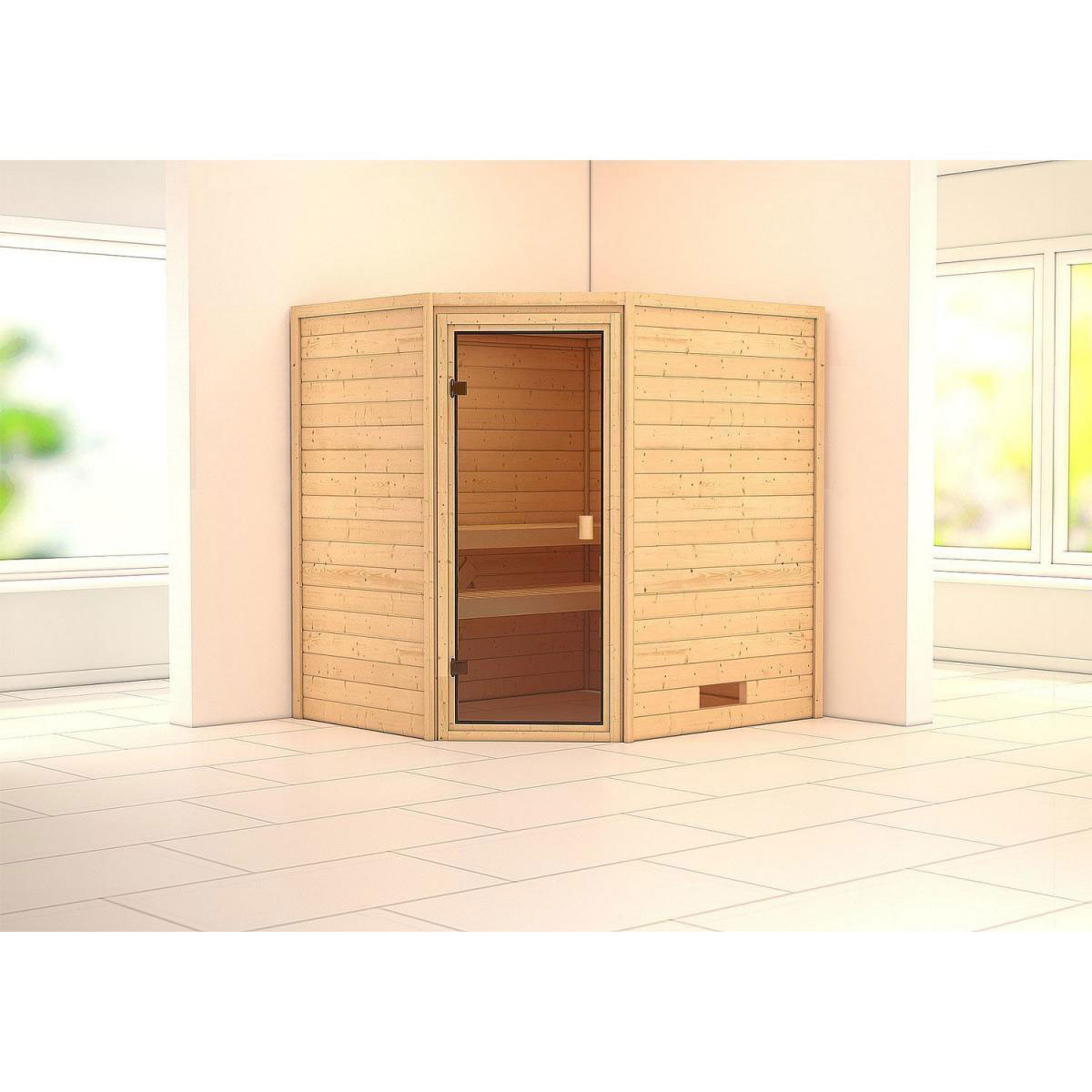 Karibu Systemsauna Mia Eckeinstieg ohne Kranz ohne Ofen