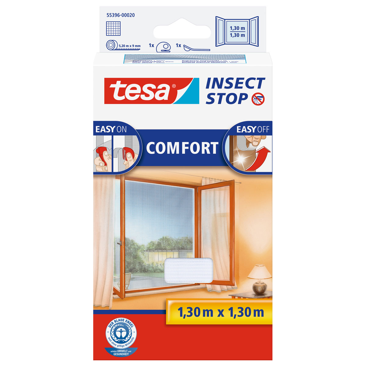 Tesa Fliegengitter Comfort 130 x 130m weiß für Fenstermit Klettband