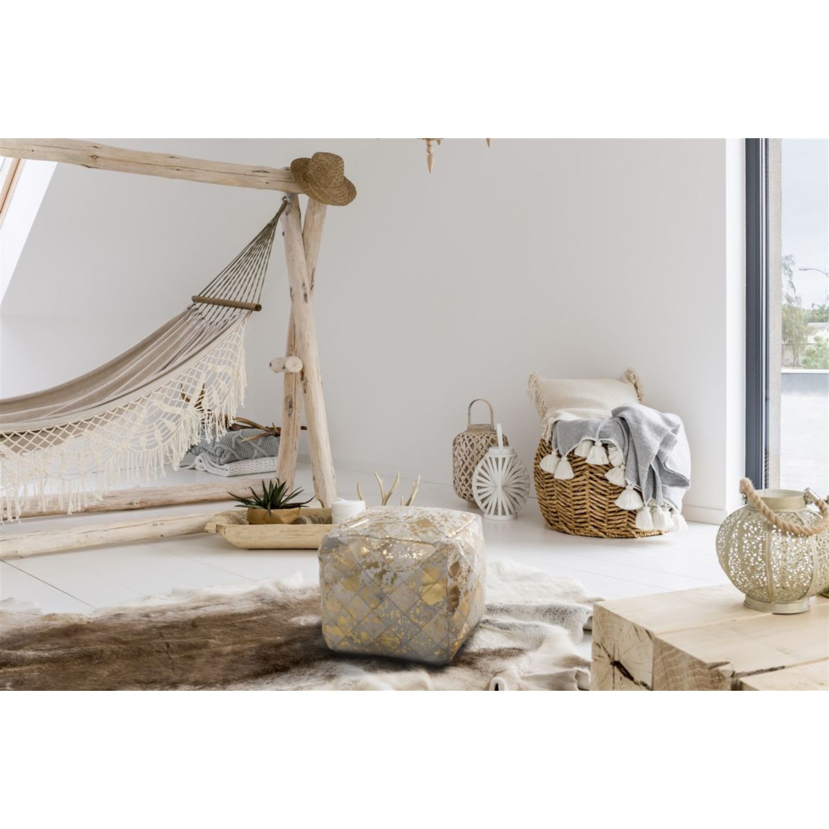 Pouf Hocker Lavish 210 elfenbein gold 45x45cm Bild 2