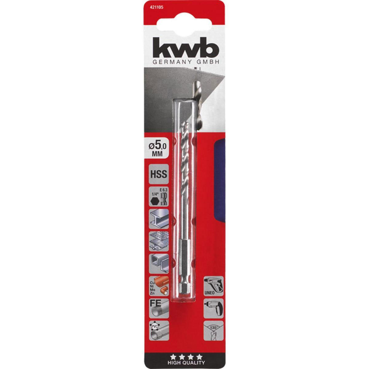 kwb  Spiralbohrer mit Sechskantaufnahme 1/4" Durchmesser 5 mm Bild 2