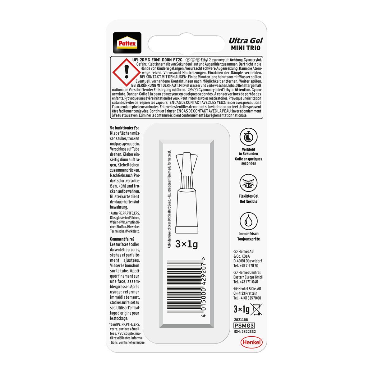 Pattex Sekundenkleber Ultra Gel Mini Trio 3 x 1 g Bild 2