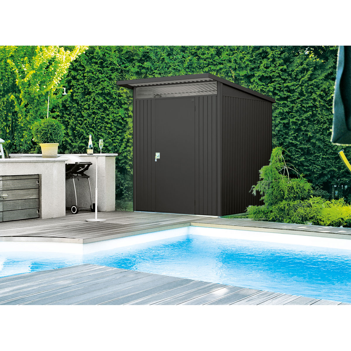 Biohort Gerätehaus AvantGarde A1 dunkelgrau metallic mit Standardtür Bild 4