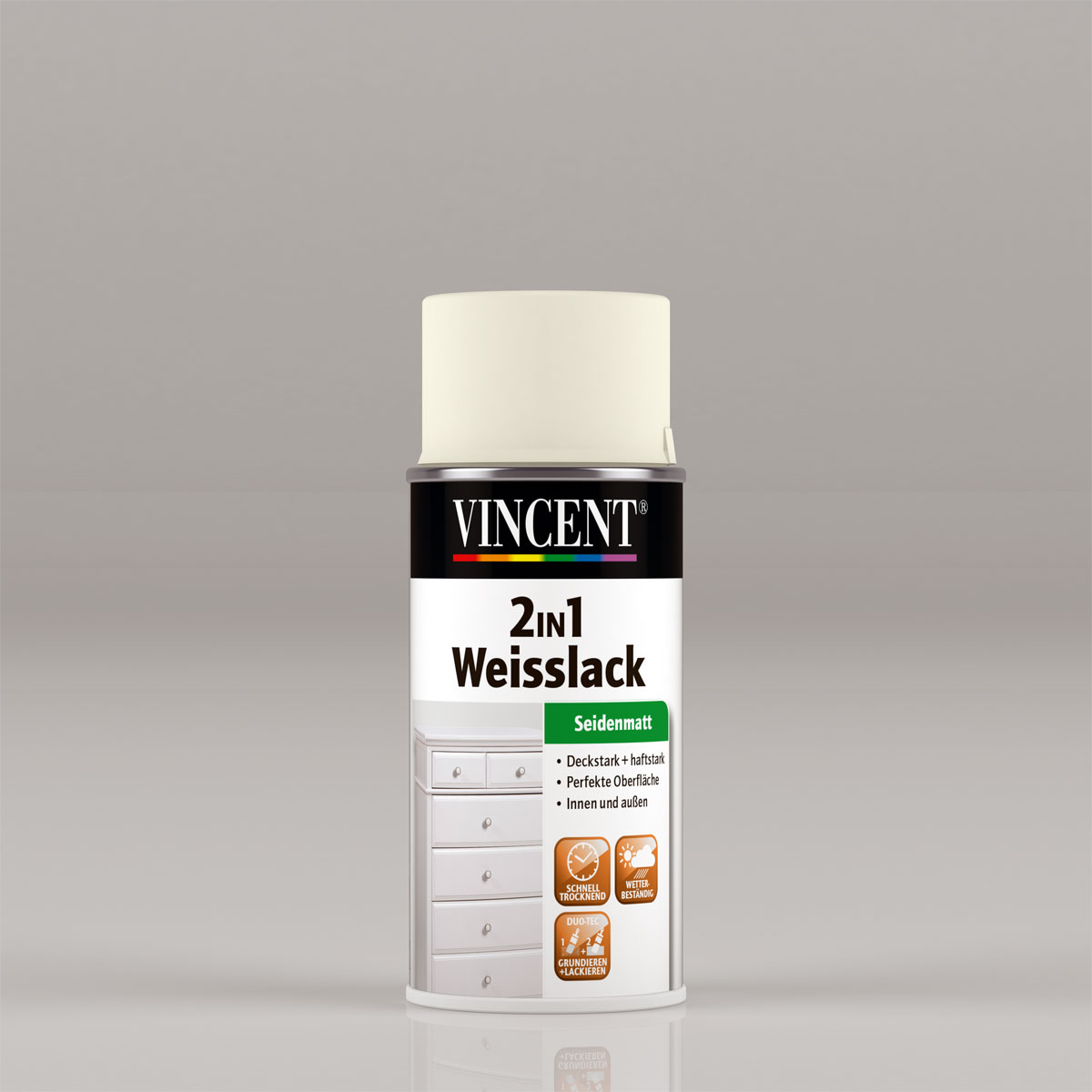 Vincent 2in1 Weißlack RAL 9001 Cremeweiß seidenmatt 150 ml
