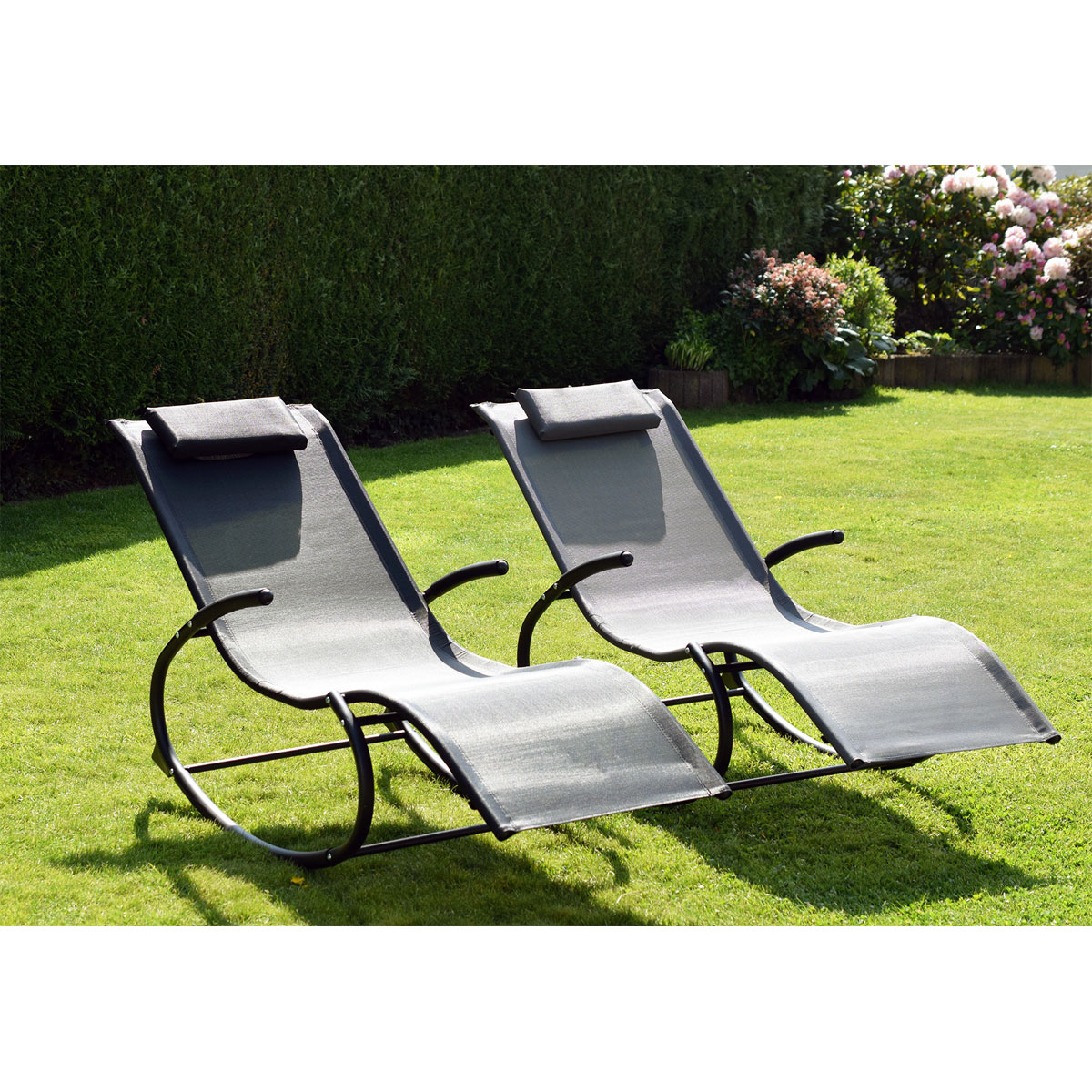 Chillroi Schaukelgartenstuhl schwarz Gartenliege Liegestuhl Sonnenliege  Bild 10